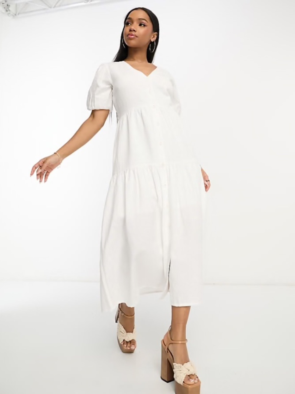 In The Style x Jac Jossa White Cotton Linen Midi Dress